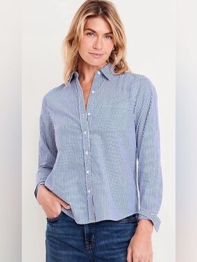Old Navy Women’s Navy Striped Classic Button Down Shirt
